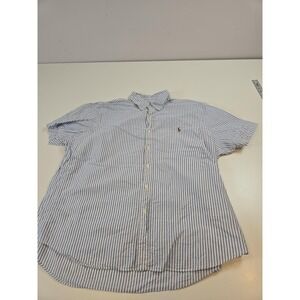 Ralph Lauren Shirt Mens 2XL Blue Striped Classic Fit Button Down S/S Flesh Pony